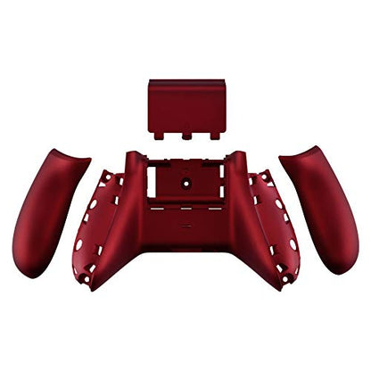 eXtremeRate Soft Touch Grip Custom Bottom Shell Back Panels for Xbox One S & One X Controller, Scarlet Red Replacement Back Shell Side Rails w/Battery Cover for Xbox One S X Controller Model 1708
