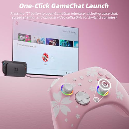 Mytrix Wireless Controllers for Switch/Switch 2, Windows PC iOS Android Steam/Steam Deck, Sakura Pink Bluetooth Controller with Programmable, Hall Effect Joysticks, Adjustable LED Light/Turbo/Vibration - color: Sakura Pink