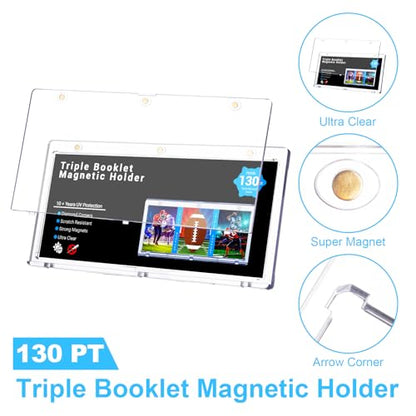2-Pack Triple Booklet Magnetic Card Holders for Collection Display | Inner Size:8.07"×3.58"×0.15", Triple Strong Magnet, UV Protection, Booklet One Touch Case Fits Triple Booklet Card Collection - size: 2ct 201mm Booklet Holder