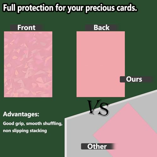 100 Count Pink Card Sleeves for Trading Cards, Perfect Fit Shiny MTG Card Sleeves, Holographic Card Sleeve Fit for Magic, Photocard, TCG, Baseball/Sports Cards, Yugioh Card, Game Card 66 * 91 mm - color: Pink