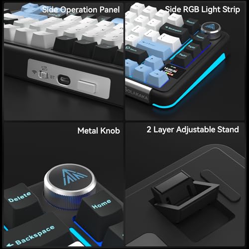 SOLAKAKA A75 PRO Black Gaming Keyboard 75% Wireless Mechanical with Screen and Knob, RGB Backlit Hot Swappable Gasket Pre-lubed PBT Keycaps for PC/Mac/Win - color: BlackBluewhite