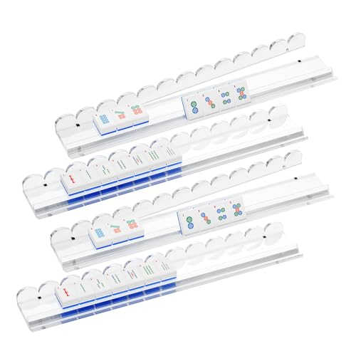 American Mahjong Racks with Pushers, Clear Acrylic Tile Holders, 4-Pack | Clear acrylic Mahjong racks with smooth pushers, keeping tiles organized and providing easy gameplay for family and friends