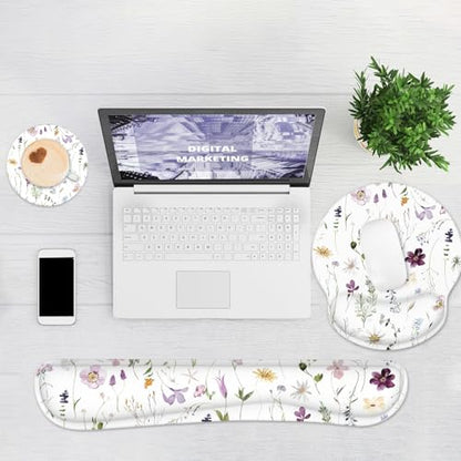 Ergonomic Mouse Pad with Wrist Rest and Keyboard Wrist Rest, Mousepad and Wrist Rest for Computer Keyboard, Pain Relief, Non-Slip Rubber Base, Mouse Pad Wrist Support for Gaming, Flowers and Plants - color: Flowers and Plants