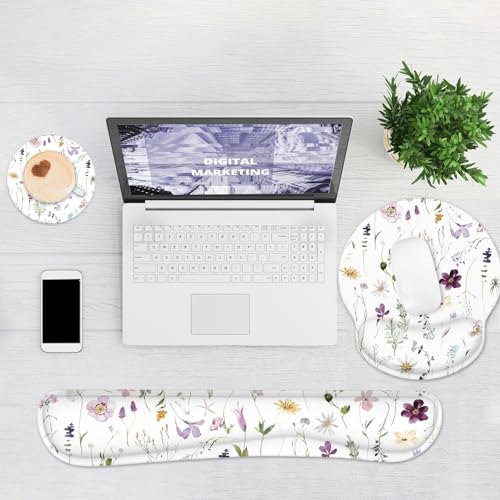 Ergonomic Mouse Pad with Wrist Rest and Keyboard Wrist Rest, Mousepad and Wrist Rest for Computer Keyboard, Pain Relief, Non-Slip Rubber Base, Mouse Pad Wrist Support for Gaming, Flowers and Plants - color: Flowers and Plants