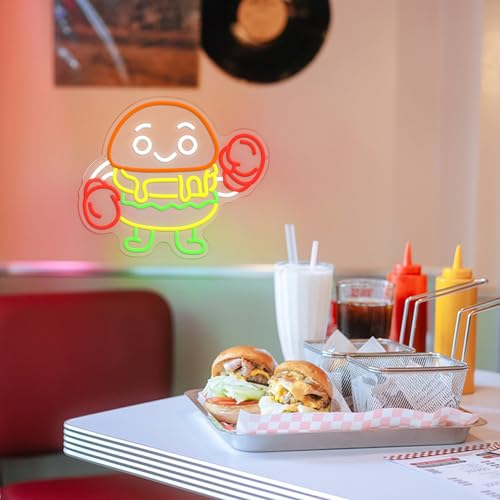 Boxing Hamburger Neon Sign Dimmable Food Burger Neon Light Hamburg Boxing Led Light Sign for Wall Decor Business Restaurant Bar Party Snack(12.6 * 14.96In) - style: Boxing Hamburger