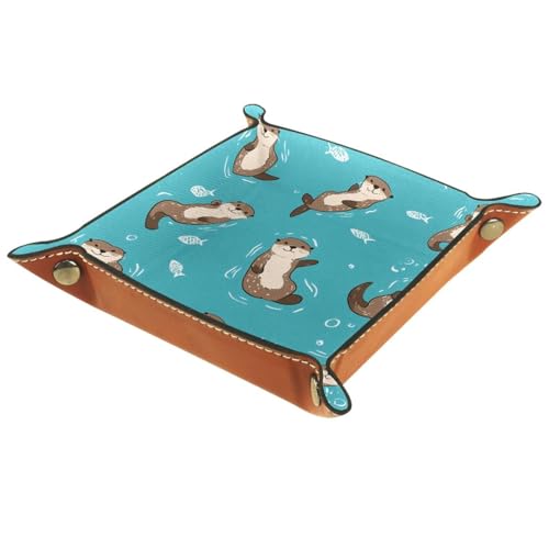 Dice Trays Otters Animals Holder Storage Box for Dice Games Like RPG DND, Leather Dice Holder Portable Folding Rolling Dice Tray, 16x16cm - color: Multi 7