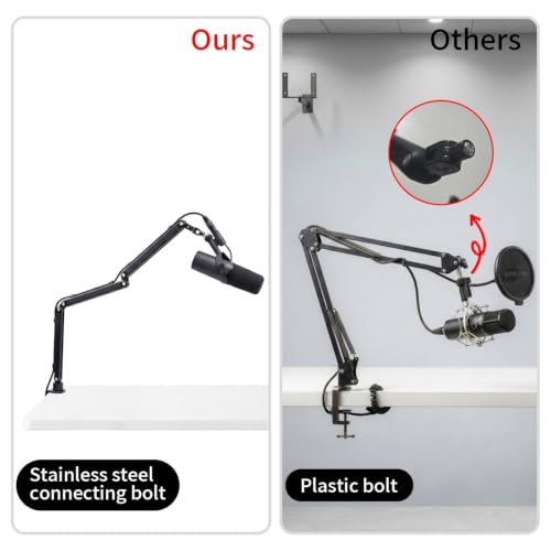Mic Stand for Lightweight Mics,Microphone Boom Arm with Cable Management & 3/8" 5/8" Threads,Foldable for Streaming,Podcasting,Gaming