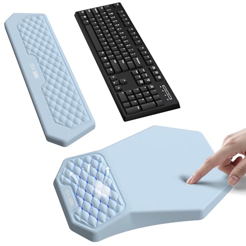 Ergonomic Mouse Pad and Keyboard Wrist Rest Support Set, Massage Design Mousepad for Carpal Tunnel Pain Relief, Memory Foam, Non-Slip PU Base for Computer Desk, Baby Blue - color: Blue