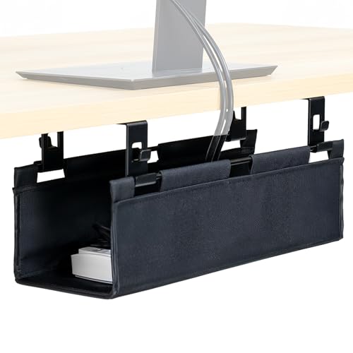 VIVO Screw-on Under Desk 16 inch Fabric Cable Management Tray, Wire Concealer, Power Strip Storage, Workspace Organization, Easy Fold Down Access, Black, DESK-AC16F-S - size: 16"
