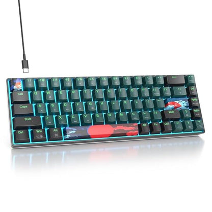 Portable 60% Mechanical Gaming Keyboard Blue/Black, Blue LED Backlit Wired Key Board with Red Switch, Compact 68 Keys Mini Office Keyboards for Laptop PC (68 Soundwave A/Red Switch) - color: 68 Soundwave A/Red Switch