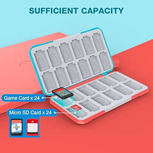 HEIYING Switch Game Case with 48 Precise Slots for Nintendo Switch 2 / OLED | Portable Game Card Holder, Hard ABS Shell with Soft Silicone Lining, Precise Card Slots,Magnetic Closure for Easy Access - color: Carbon Fibre Blue Red