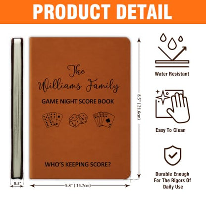 Personalized Game Night Score Book, Board Game Score Book Personalized Leather Journal, Game Night Notebook, Who Is Keeping Score Notebook For Family, Couples, Grandparents, Board Game Lover (Khaki)