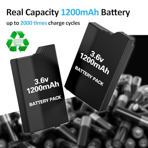 PSP Battery and Charger, 2Pcs 3.6v 1200mAh Lithium Polymer Replacement Batteries with Charging Dock for PSP-3000, PSP-3001, PSP-2000, PSP-2001, PSP-3002, PSP-3004, PSP Lite, PSP Slim Console - size: for PSP2000/3000