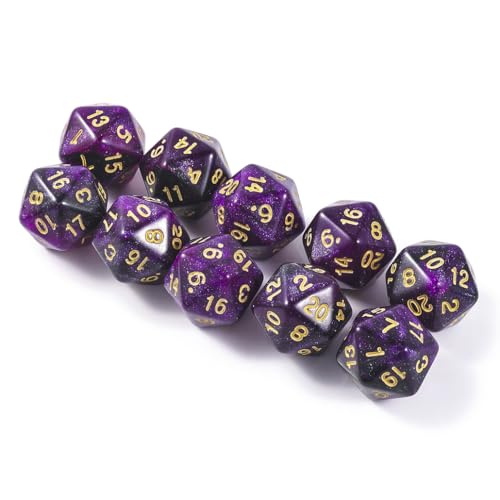 10 Pieces Polyhedral Dice Set D20 Dice 20mm Acrylic 20 Sided Game Dice for Dungeons and Dragons RPG MTG DND Dice Table Games (Starry Purple Black) - color: Starry Purple Black