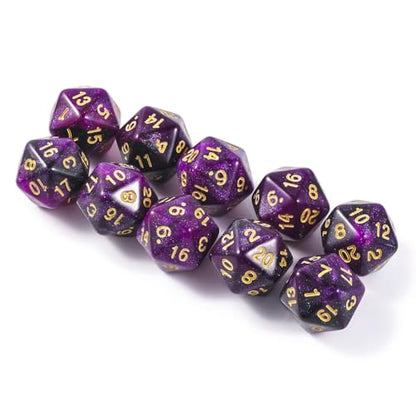10 Pieces Polyhedral Dice Set D20 Dice 20mm Acrylic 20 Sided Game Dice for Dungeons and Dragons RPG MTG DND Dice Table Games (Starry Purple Black) - color: Starry Purple Black