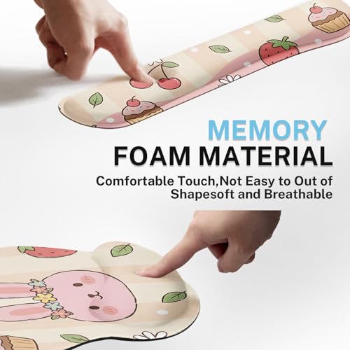 Arttown Keyboard Mouse Pad Set, 4 in 1 Desk Mat Set Strawberry Kawaii | Pink Animal Large Mousepad+Keyboard Wrist Rest+Mouse Wrist Rest+Coaster Ergonomic Design for Home Office Computer - color: Cute Animal