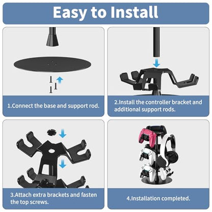Controller Holder Stand 3 Tiers for Desk, Aluminum Alloy Rotatable Gaming Headset Stand for PS5/PS4/Xbox/Switch2/PS Controller/Headphone Holder for 9 Packs Controller - size: 3 Tiers