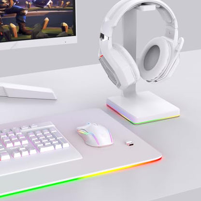 PHNIXGAM RGB Backlight Rechargeable Wireless Gaming Mouse for PC, White | Ergonomic mouse, up to 3600 DPI, 7 non-programmable buttons, works with Vista/Linux/Mac, 2.4G USB included