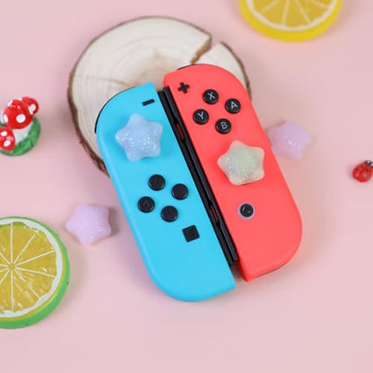 Switch Joycon Thumb Grips Caps, 4 PCS Cute Kawaii 3D Silicone Analog Thumbstick Button Cover Compatible with Nintendo Switch Lite/OLED Joystick Caps (Multicolor Glitter Star) - color: Multicolor Glitter Star