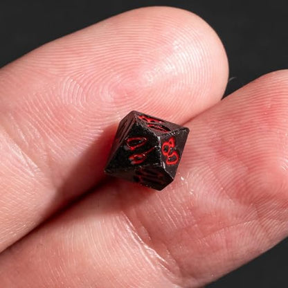Mini Dice Set with Rune Keychain Case,7PCS Polyhedral Metal Dice Set for DND Role Playing Games(Silver/Black Red) - color: Silver/Black Red