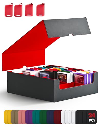 ZLCA Card Storage Box for MTG PTCG, Commander Deck Box Holds 3200+ Cards, Trading Card Storage Case with 4 Stoppers, Card Organizer for TCG Sport Cards(Black&Red) - color: Black&Red