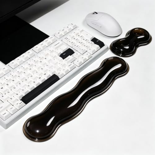 Mouse Pad with Wrist Rest, Soft Cloud Gel Keyboard Mouse Pad Set with Hand Wrist Support, Cute Non Slip Office Desk Accessories for Comfort/Pain Relief/Computer/Laptop (Black Wave) - color: Black Wave