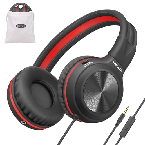 SIMOLIO Manyshare Series- Kids Wired Headphones with Microphone, Boys Headphone w/Volume Limit & Share Port, Headset with Cord for School, Travel, Airplane, Laptop, Tablet, PC, Teens, Adults (Black) - color: Black 3.5mm