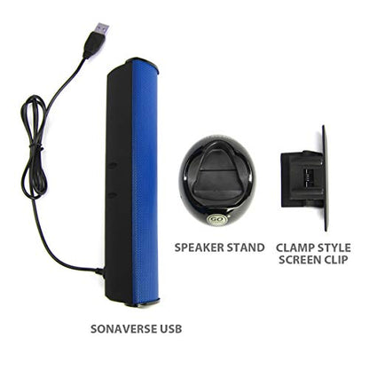 GOgroove SonaVERSE 노트북 컴퓨터용 USB 스피커 - 모니터용 클립온 휴대용 외부 스피커 디자인의 USB 전원 미니 사운드 바, 디지털 오디오 입력 및 전원용 케이블 1개 (블루) - color: 블루.