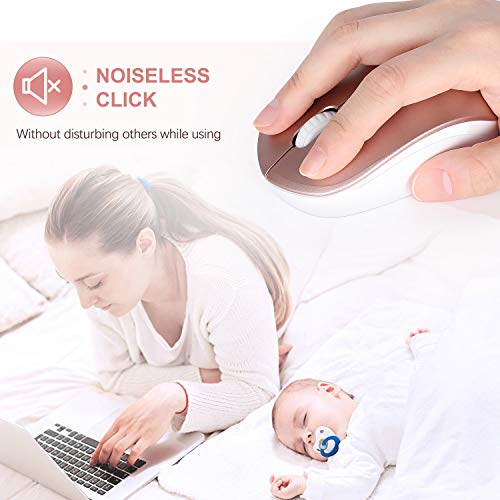 seenda Wireless Mouse, 2.4G Noiseless Mouse with USB Receiver Portable Computer Mice for PC, Tablet, Laptop, Notebook - Rose Gold&White - color: Rose Gold and White