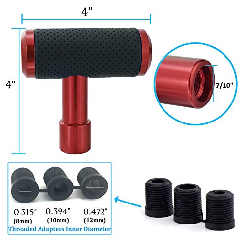 T Handle Shifter Car Knob, Joystick Style Alloy Cover with Leather Gear Stick Lever Shift Fit Most Automatic Manual Transmissions, Red-Black - color: red-black