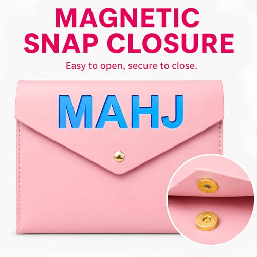 Leather Mahjong Card Clutch Pouch, 8 x 6 Inches Protective Case for American Mahjong Strategy Cards, Secure Magnetic Closure Accessories Holder, Elegant Game Night Gift (Rose Pink) - color: Rose Pink
