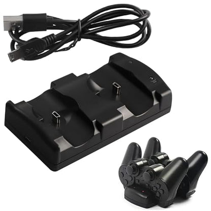 Controller Charger Station for PS3, Charging Dock for PlayStation 3 Dual Controller and Move with LED Light Indicator and Charging Cable