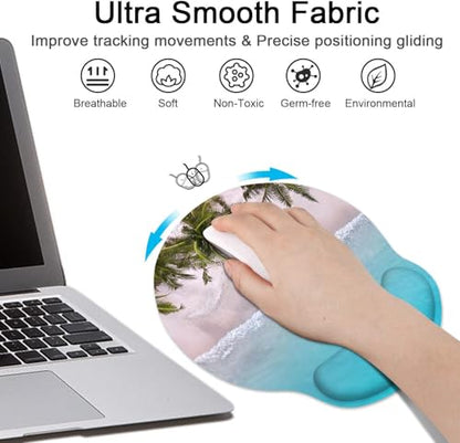 Ergonomic Mouse Pad Set with Wrist Rest, Ocean Blue | Summer Beach Non-Slip Rubber Base Wrist Cushion Support and Coasters Mousepad with Wrist Support for Computer Keyboard - color: Blue Ocean