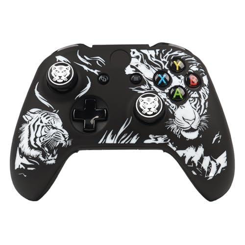 Tiger Controller Skin Cover Compatible with Xbox one Controller, RALAN Protector Case, Customised Thumb Grips Caps - color: Tiger Black White