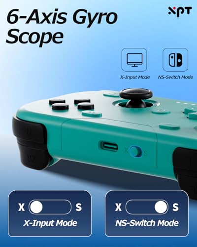 XPT Portable Mini Controller for Nintendo Switch 2/Switch 1/PC/iOS/Android/Steamdeck, Joystick Lift and Down Design,Wireless Bluetooth & Wired Gamepad with Turbo Function, 6-Axis Gyro, HD Vibration & 3D Joysticks, Home Button Wake-Up (green) - color: Gree