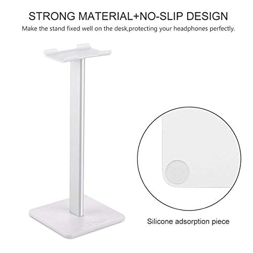 Headphone Stand Headset Holder Gaming Headset Holder with Aluminum Supporting Bar Flexible Headrest Anti-Slip Earphone Stand for All Headphones, White