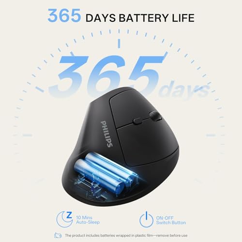 PHILIPS SPK7628 Ergonomic Mouse - Vertical Mouse with 800/1200/1600 Adjustable DPI, 6 Silent Buttons Design for S/M Hands, Auto Power Saving, Light Weight, 2.4GHz Wireless Mouse for Laptop, Desktop,PC - color: Black