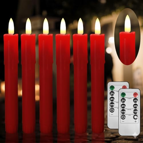 6.7 Inch LED Candles Battery Operated, Flameless Candles with Flickering 3D Flame, Led Candle Sticks Safe for Windowsill Wedding Home Christmas Decor, Red, Set of 6 - color: Red