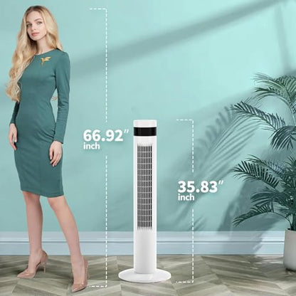 Antarctic Star Tower Fan 85°Oscillating Fan Quiet Cooling 12H Timer Remote Control Bladeless Electric 3 Speeds Wind 3 Modes, 35INCH, WHITE | 85° Oscillating, Quiet Remote Control Bladeless 3 Wind Mode 12H Timer for Bedroom Office - color: White, size: 35