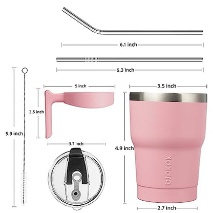 BJPKPK 10 oz Mini Tumbler with Lid, Straw & Handle, Insulated Steel Cup | Small, Spill Proof, Leak Proof, Thermal, Double Wall Vacuum, Sweatproof, Dishwasher Safe, BPA Free, Light Pink - color: A-Light Pink, size: 10 Ounces