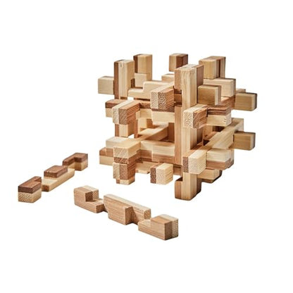 Bits and Pieces Wooden Brain Teaser Puzzle - Wood Cube Logic Puzzles, 3D Puzzles for Adults