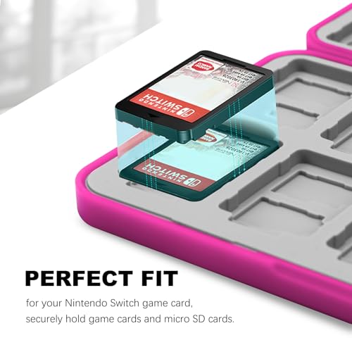 FYY Nintendo Switch Game Case Holder for Switch 2 Cartridge, Magenta | 24 Game Card Slots & 48 Micro SD Card Slots, Hard Shell, Silicone Lining - color: B-Magenta