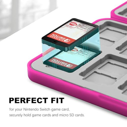 FYY Nintendo Switch Game Case Holder for Switch 2 Cartridge, Magenta | 24 Game Card Slots & 48 Micro SD Card Slots, Hard Shell, Silicone Lining - color: B-Magenta