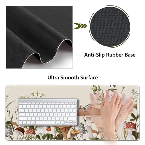 AIMSA Large Gaming Mouse Pad Set, Keyboard Wrist Rest Support+ Extended Mousepad+ Mouse Wrist Cushion+Coaster, Ergonomic Multifunctional Desk Mat 35x15.7in, Mushroom Plant Garden - color: Mushroom Plant Garden