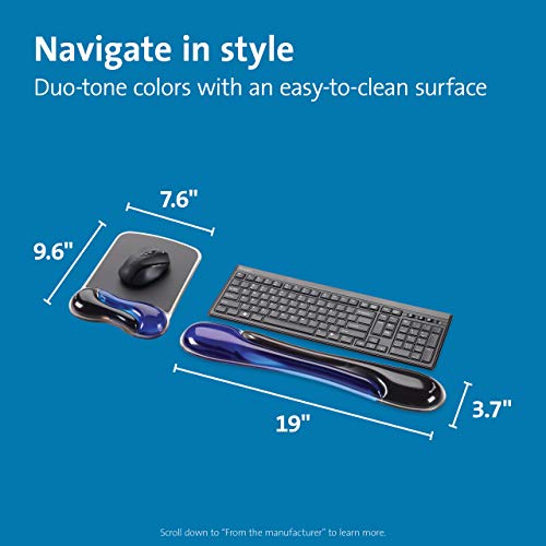 Kensington Duo Gel Mouse & Keyboard Wrist Rest Bundle Set, Ergonomic Keyboard and Mouse Pad With Wrist Support, Keyboard Wrist Rest, Computer Keyboard Pad, Cooling Gel, Non-Skid Backing, Blue K52920WW | Ergonomic gel cushioning, non-skid backing, pairs ke