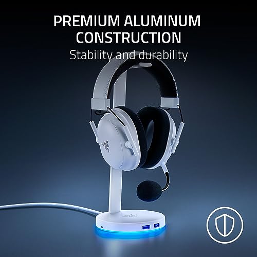 Razer Base Station V2 Chroma Headphone Headset Stand Holder, Pink | Chroma RGB Lighting, Taller Stand & Anti-slip Ledge, USB Charging Ports, 3.5mm Audio Jack, Anti-Slip Rubber Base - color: Quartz Pink, style: V2