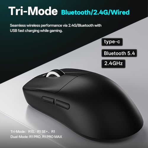 ATK VXE Dragonfly R1 SE+ Wireless Gaming Mouse, PAW3395 SE Sensor, DPI up to 18,000, 55g Lightweight, 70 Hr Battery Life, Tri-Mode 2.4G/Bluetooth/Wired - Black - color: Black, style: R1 SE+