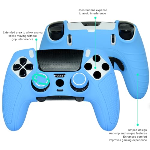 Blue Anti-Slip Controller Skin,Studded Edition Protective Silicone Cover Skin Grips Compatible with ps5 dualsense Edge and 6 PCS Thumb Grips Caps. - color: Blue