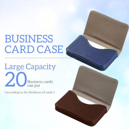 Outus 2 Pcs Business Card Holder, PU Leather Business Card Case Pocket Wallet with Magnetic Shut for Valentines Gift Adult(Coffee, Blue) - color: Coffee, Blue