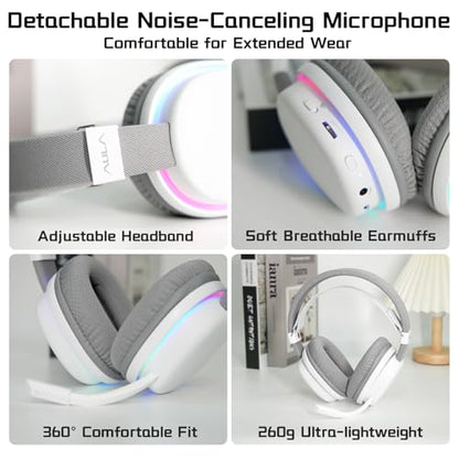 G7 Wireless Gaming Headset, Surround Sound 10ms Low Latency, PC Headset with Detachable Noise Canceling Mic, 40mm Driver, Tri-Mode 2.4G/BT5.2/Wired, Over Ear Headphone for PS5,PS4,Switch - color: White